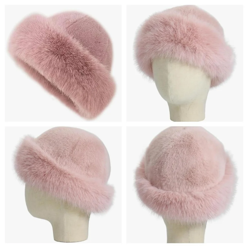 Elegant Pink Faux Fur Hat - Picture 2 of 2